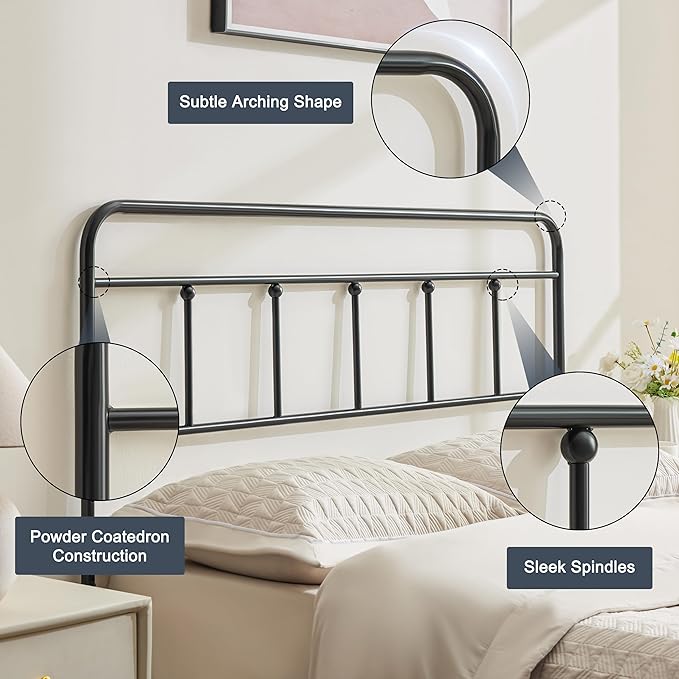 Metal King Size Headboard Only, Sturdy and Durable Iron King Headboard Adjustable Height from 34” to 44”, Victorian Vintage Bed Headboards, Farmhouse Head Board, Bed Frame Mount Black
