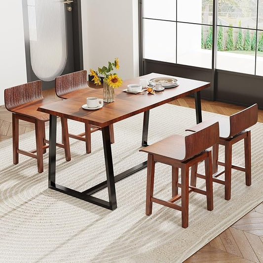 COSTWAY Swivel Solid Wood Dining Stools Set of 4, 19-inch Counter Height Chairs with Low Back, Footrest, Farmhouse Wooden Armless barstools for Kitchen Island, Dining Room, Cafe, Breakfast, Walnut