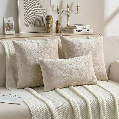 FUTEI Beige Flannel Throw Pillow Covers 12x20 Inch Set of 2,Soft Dimensional Textured Lumbar Pillow Cases,Modern Home Decor for Couch Living Room