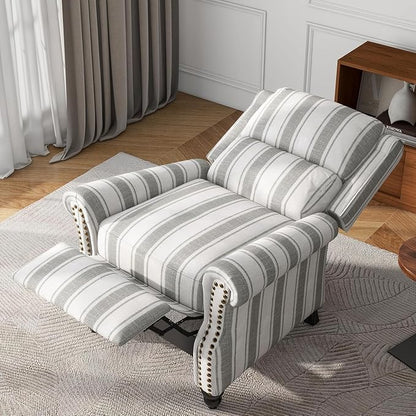 UIXE Pushback Recliner Chair Push Back Accent Chair, Fabric Overstuffed Armchair for Living Room, Rivet Trim Club Chair Home Theater Single Sofa Bedroom Reading Seat - Stripe Gray