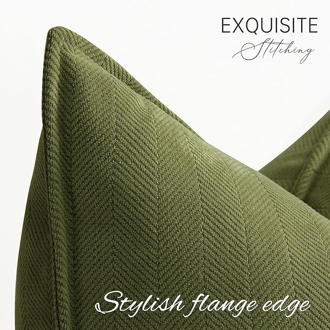 ZWJD Olive Green Pillow Covers 16x16 Set of 2 Chenille Throw Pillow Covers with Elegant Design Soft and Luxurious Decorative Throw Pillows for Couch, Bed, and Home Decor