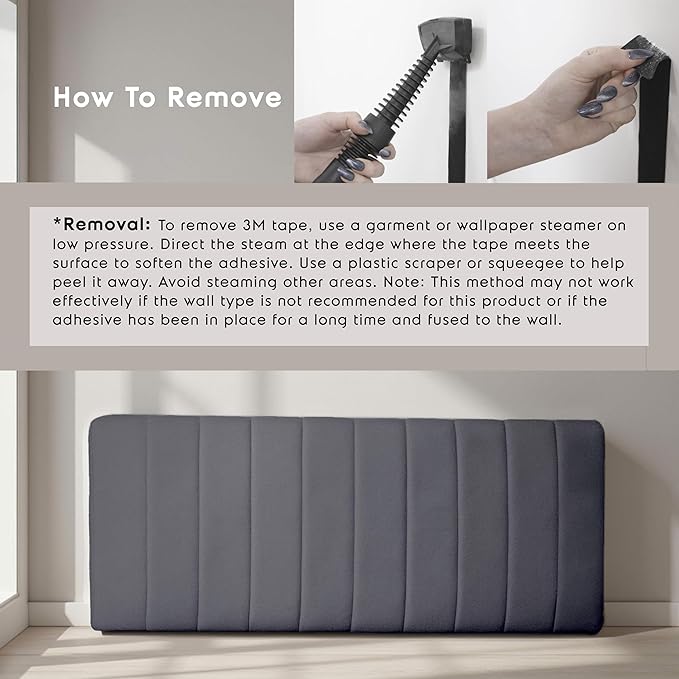 Nestl Upholstered King Headboard - Easy Assemble Channel Stitched Headboard King Size Bed - Wall Mounted Headboards with 3D Soundproof Wall Panels Peel & Stick Floating Headboards, Grey