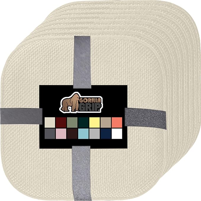 GORILLA GRIP Chair Cushions, Set of 8, 16x16, Memory Foam Pads for Dining Room, Kitchen Table, Office Desk, Rocking Chairs, Stay in Place Backing, Comfortable Microfiber Seat Cover Pad Cushion, Cream