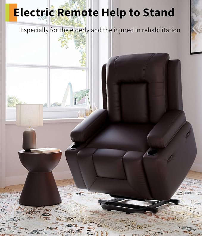 GarveeHome Power Lift Recliner Chair - Heat and Massage, PU Leather Electric Lift Recliner Chair for The Elderly, Adjustable Back and Legs, Designed for The Elderly and People with Mobility impaired