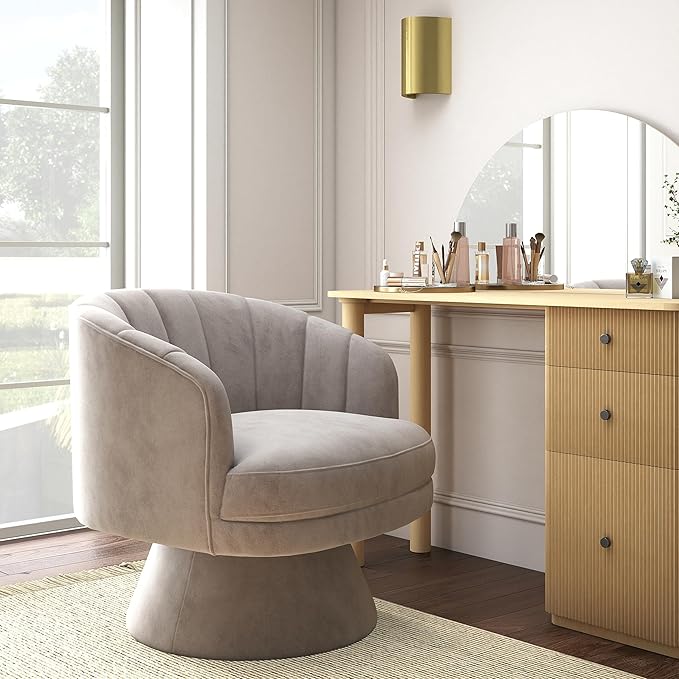 Swivel Accent Chair Set of 2,Upholstered Velvet 360° Swivel Barrel Chair for Living Room Overstuffed Bouncle Reading Chair Round Armchair for Bedroom,Vanity,Office (Grey)