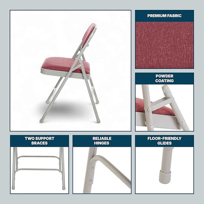 OEF Furnishings OEF2200 Series Heavy-Duty Premium Fabric Padded Upholstery Double-Hinged Folding Chairs (4-Pack, Crimson Red/Gray)