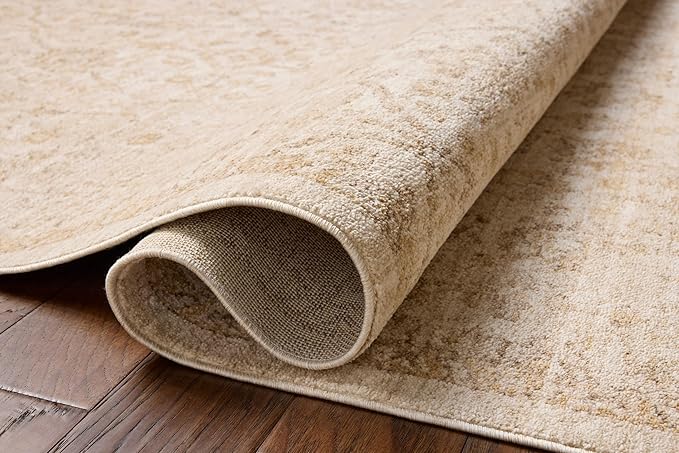 Loloi Chris Loves Julia Palma Collection PLM-01 Ivory/Sand 5'-3" x 7'-6" Fringe Area Rug Vintage Style Boho Living Room Bedroom Carpet