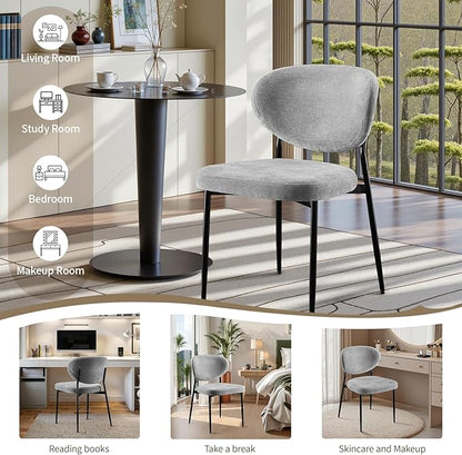 Dining Chairs Set of 2 Chenille Upholstered Dining Room Chairs with Crescent-Shaped Backrest Modern Ergonomic Accent Kitchen Chairs with Swivel Leveling Feet for Bedroom/Vanity Grey