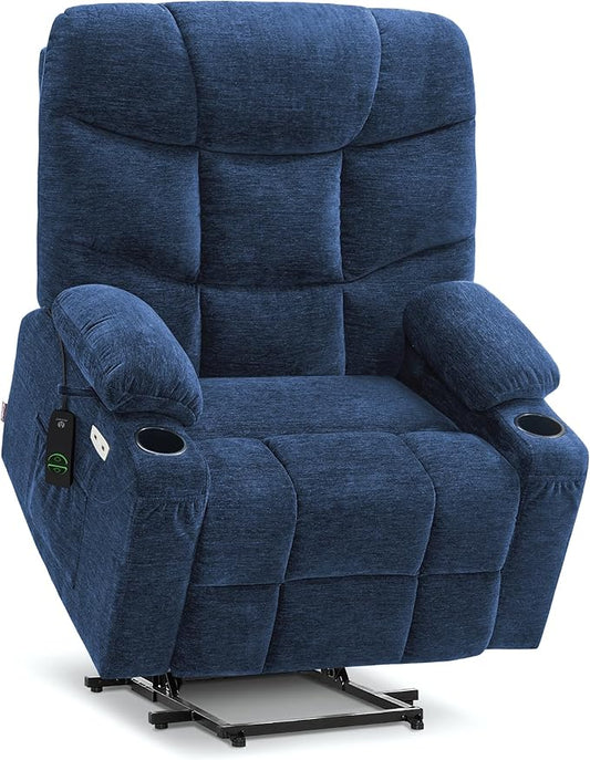 MCombo Oversized Power Lift Recliner Chair with Extended Footrest for Elderly People, Fabric R7399 (Navy Blue, Large-Oversize)