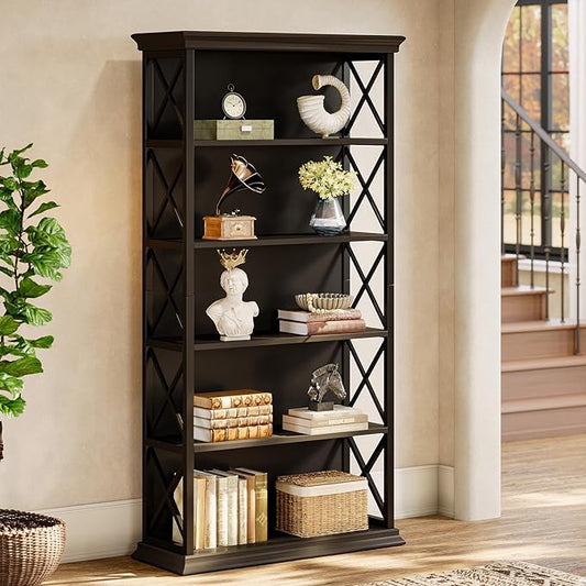 Tribesigns 71-Inch Tall Bookcase, 5-Tier Industrial Metal Bookshelf, Large Etagere Bookcases and Bookshelves, Freestanding Display Shelves for Living Room, Bedroom, Black
