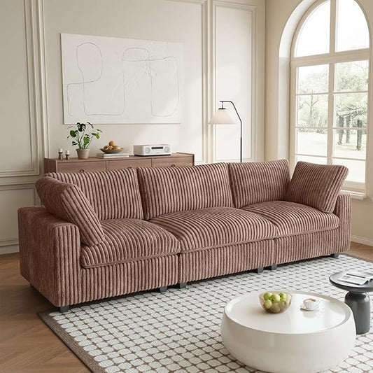 Modern Modular Sectional Sofa, 118.11" Oversized Cloud Sectional Couch, 3 Seat Comfy Modular Couches for Living Room, Plush Couch Cushion Covers Removable, Brown
