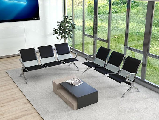 Kinsuite 2pcs 3-Seat Waiting Room Bench - PU Leather Waiting Room Chairs with Arms, Reception Chairs Guest Chair for Office Airport Bank Salon, Black