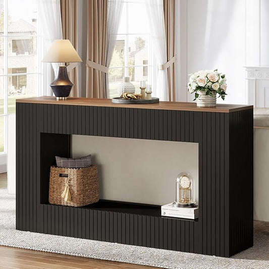 Tribesigns 55" Entryway Table, Modern Console Table with 2-Tier Storage, Narrow Sofa Furniture for Living Room, Entrance, Hallway, Black
