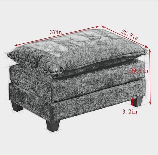 Aoowow Matching Ottomans for Cloud Sofas,Modern Chenille Upholstered Ottoman for Living Room Bedroom,Fluffy Footstool Extention for The Cloud Couches,Soft Comfy Cushioned Footrest (Blue, Ottoman)