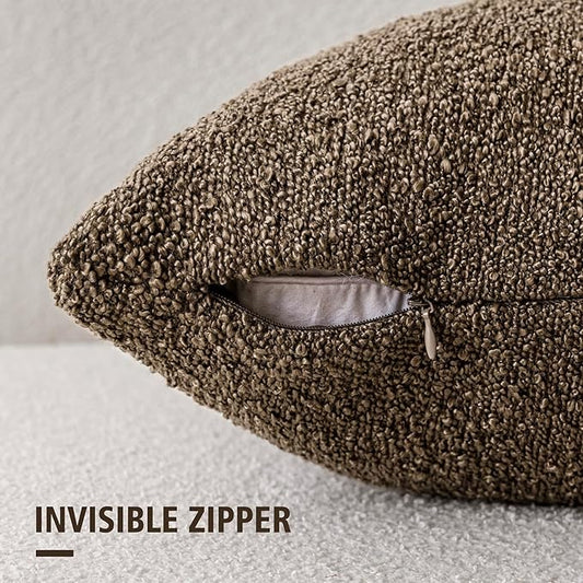 Foindtower Pack of 2 Textured Boucle Throw Pillow Covers Accent Solid Decorative Pillow Cases Cozy Woven Couch Cushion Case for Chair Sofa Bedroom Living Room Home Decor 20x20 Inch Light Brown