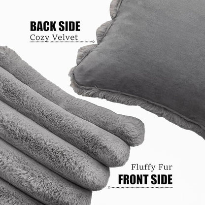 Neelvin Grey Faux Fur Cozy Soft Striped Decorative Throw Pillow Covers 26x26 inch Set of 2,Velvet Pillowcase Cushion Case for Sofa Couch