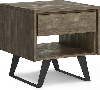 SIMPLIHOME Lowry SOLID ACACIA WOOD and Metal 22 Inch Wide Square Modern Industrial End Side Table in Distressed Grey, For the Living Room and Bedroom