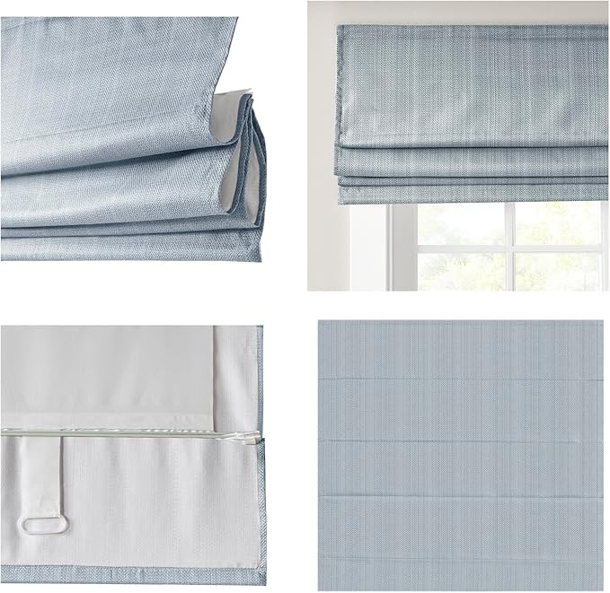 Madison Park Galen Cordless Roman Shade, 27"W x 64"H, Sheen Blue – Room Darkening, Thermal Insulated, Energy Efficient Window Blind with Subtle Sheen Basketweave Fabric for Privacy