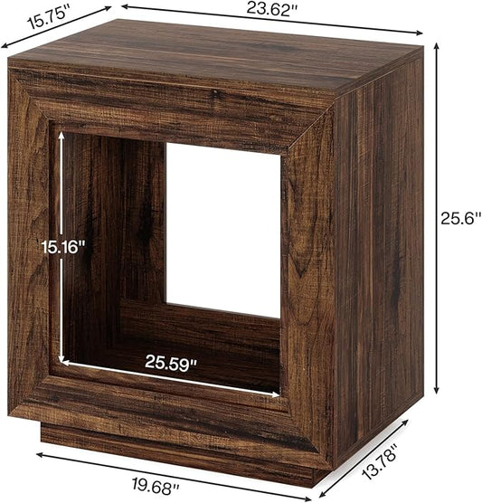 Tribesigns Rustic Wood End Table, 2 Tiered Square Side Table with Storage Shelf, Industrial Sofa Side Table for Living Room, Entrance (2, Brown)