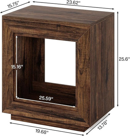 Tribesigns Rustic Wood End Table, 2 Tiered Square Side Table with Storage Shelf, Industrial Sofa Side Table for Living Room, Entrance (Rustic Brown) (1)