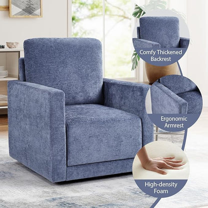 INZOY Swivel Accent Chair, Comfy 360° Swivel Chair with Hidden Storage, Upholstered Chenille Square Chair for Living Room Bedroom Small Spaces, Fully Assembled, Blue