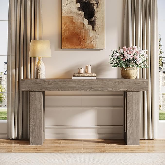 Tribesigns 63-Inch Long Console Table, Wooden Rectangular Sofa Table Behind The Couch, Farmhouse Entryway Table for Entrance, Hallway, Living Room (Grey)