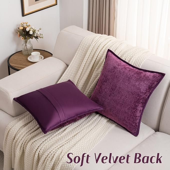FUTEI Purple Chenille Throw Pillow Covers 20x20 Inch Set of 2,Soft Cozy Bound Edge Design Cushion Case,Home Decor for Couch Bed Living Room