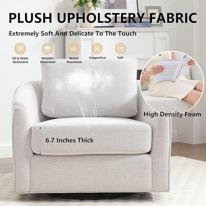 MINCETA Oversized Accent Chair for Living Room, 360° Swivel Barrel Chair with High Density Foam, Modern Reading Chair with Performance Fabric Upholstered Armchair for Apartment, Bedroom White