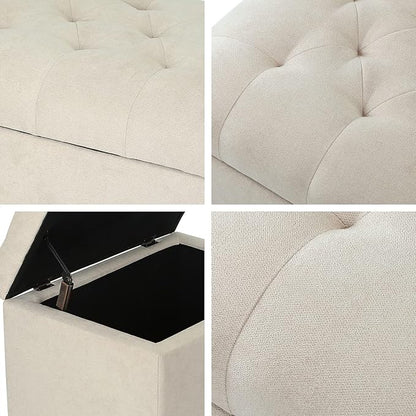 Joveco Storage Ottoman, 24" Fabric Rectangle Tufted Bench Foot Rest Stool for Living Room Bedroom, Beige