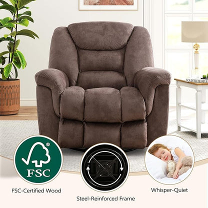 ANJ Rocker Recliner Chair Oversized Manual 360° Swivel Recliners Comfy Glider Rocking Chairs for Big Man Extra Wide Overstuffed Reclining Chair for Living Room, Camel