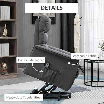 HOMCOM Power Lift Recliner Chair for Elderly, Easy Assembly, Fabric Lift Chair for Adults, Recliner Sofa with Remote Control, Side Pockets for Living Room, Gray