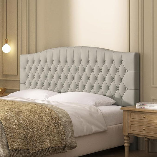 Velvet Upholstered Headboard King/Cal King Size Latest Model Wall Mount, Bed Frame Mount, Featuring High-Density Sponge Padding, Luxury Texture Easy Assembly and Style-Taupe
