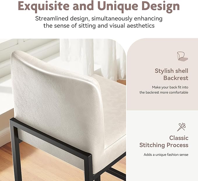 ALPHA HOME 24 Inch Bar Stools Set of 3, Kitchen Counter Stools with Backs, PU Leather Barstools, Kitchen Stools with Back&Upholstered Footrest, Sturdy Chromed Metal Steel Frame, Light Gray
