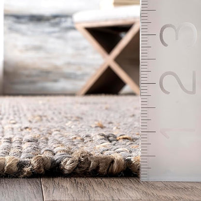 nuLOOM 6' Round Elfriede Jute & Cotton Hand Woven Area Rug, Elfriede Grey, Solid Rustic Farmhouse Style, Weaved Design, Natural Fiber, for Bedroom, Living Room, Dining Room, Hallway, Office, Entryway