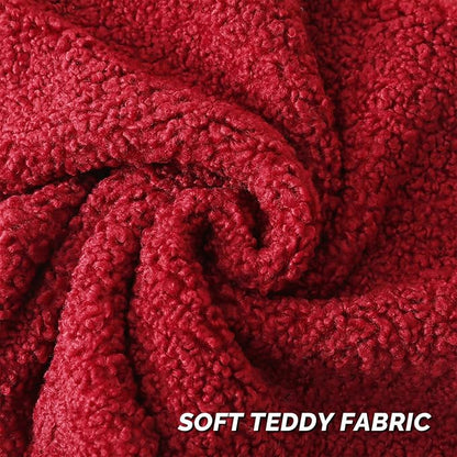 FUTEI Christmas Red Maroon Throw Pillow Covers 20x20 Inch Set of 2,Furry Faux Fur Teddy Boucle Textured Cushion Covers,Soft Fluffy Decorative Pillow Case,Home Decor for Couch Bed Living Room Car