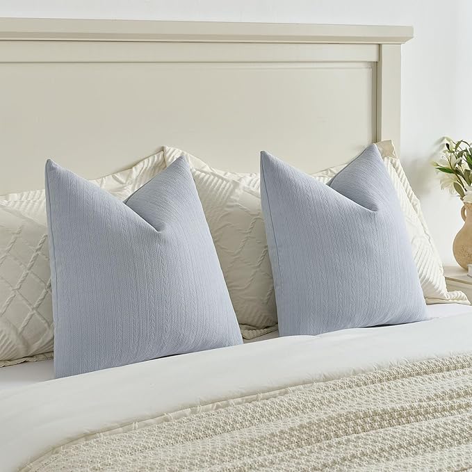 FUTEI Light Blue Decorative Throw Pillow Covers 20x20 Inch Set of 2,Soft Cozy Wheat Ear Striped Patterns Cushion Cases,Modern Home Decor for Couch Bed Living Room