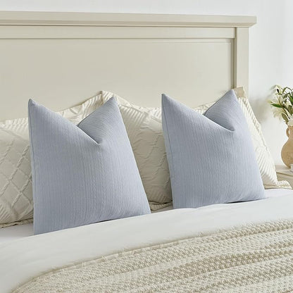 FUTEI Light Blue Decorative Throw Pillow Covers 20x20 Inch Set of 2,Soft Cozy Wheat Ear Striped Patterns Cushion Cases,Modern Home Decor for Couch Bed Living Room
