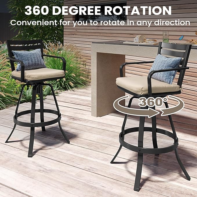 Pellebant 29.5" Outdoor Bar Stools Set of 8, Aluminum Swivel Patio Bar Height Stools with Footrest & Backrest,Rust-Proof Patio Stool Chairs for Deck Lawn Garden,Beige