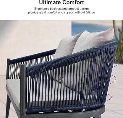 PURPLE LEAF 4 Pieces Patio Conversation Set Outdoor Wicker Furniture with Aluminum Table and Rattan Chairs Sofa Cushions Included for Porch Backyard Garden Balcony Gray