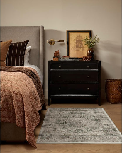 RUGGABLE Washable Vintage Area Rug – Sarrah Sage 3x5, Stain-Resistant, Non-Slip – Small Machine Washable Rugs for Living Room, Bedroom, Hallway, Entryway & Office–with Standard Pad