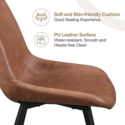 Yaheetech Dining Room Chairs Set of 4 Mid Century Modern Kitchen Chairs with Upholstered Faux Leather and Metal Legs for Dining Room, Living Room, Brown