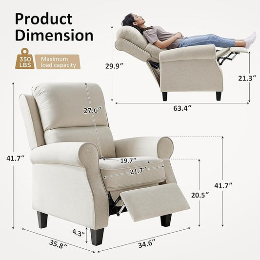 Oversized Recliner Chair for Living Room, Modern Reclining Sofa Home Theater Seating with Upholstered Push Back, Mid-Century Reclining Armchair with Lumbar Support, Bedroom, Reading Nook, Office