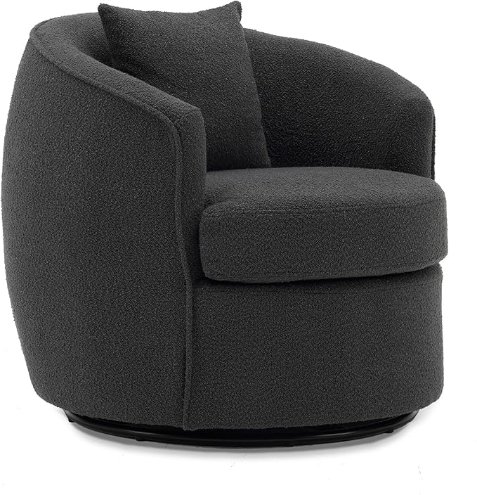 Swivel Accent Chair Set, Modern Upholstered Boucle Barrel Arm Chairs with Pillow for Living Room, 360 Degree Round Swivel Sherpa Armchair with Round Base for Bedroom Club (2, Dark Grey)