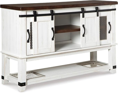 Signature Design by Ashley Valebeck Farmhouse Dining Room Server or Buffet Cabinet, White & Brown