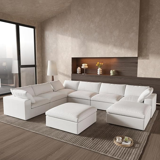 Cloud Couch Modular Sectional Sofa with Storage Ottomans,Oversized Down Filled 8 Seater Convertible Sectional Sofas, White Wide Deep Seat Couch for Living Room,Covers Washable&Replaceable