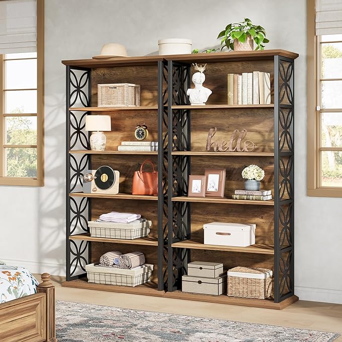Tribesigns 6-Tier Tall Bookshelf, 71" Industrial Bookcase with Metal Frame, Freestanding Open Storage Shelves for Home Office, Living Room, Bedroom