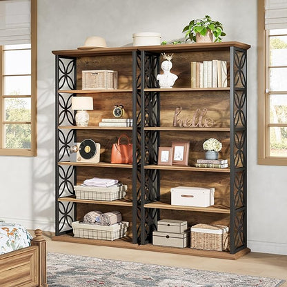 Tribesigns 6-Tier Tall Bookshelf, 71" Industrial Bookcase with Metal Frame, Freestanding Open Storage Shelves for Home Office, Living Room, Bedroom