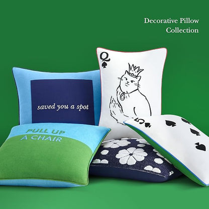 Kate Spade New York Pull Up A Chair Reversible Decorative Pillow, 20" x 20" Throw Pillow for Bed or Sofa, Cotton and Linen Cover, Blue and Green, 20 x 20