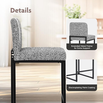 ALPHA HOME 24" Bar Stools Set of 4 Kitchen Counter Stools with Back, Counter Height Stools with Upholstered Footrest for Kitchen Island, Metal Steel Frame, Chenille, Gray