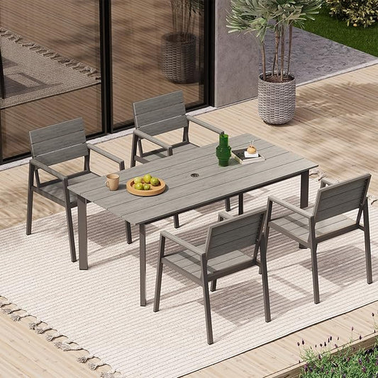 HDPS Outdoor Patio Dining Chairs Set of 2, 350LBS Capacity Aluminum Patio Dining Chairs with Armrests, Weather-Resistant for Lawn, Garden, Yard, Poolside and Indoor Use, Gray